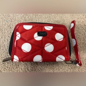 lug Red Quilted Polka Dot Zip Wallet with Black Logo